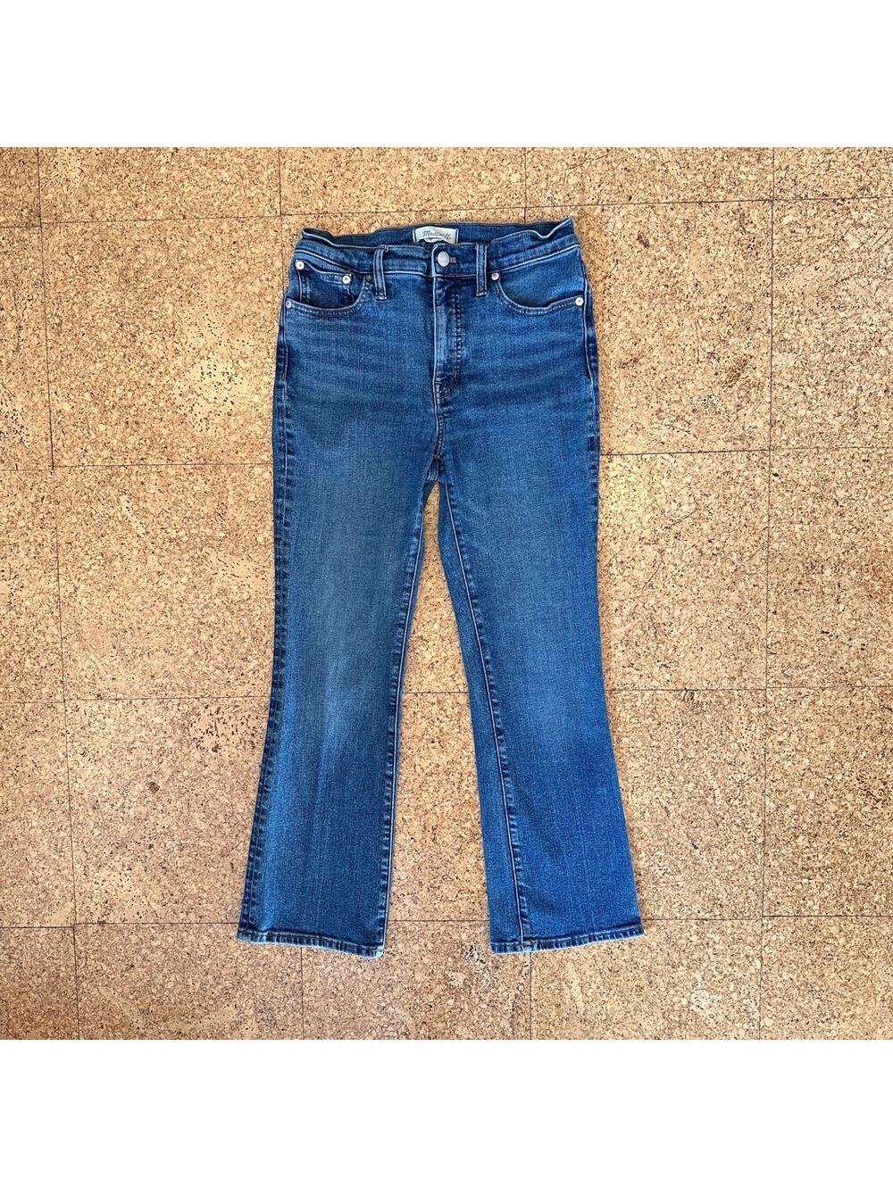 Madewell Mid Rise Kick Out Jeans Womens 27 27x27 Blue Stretch Cropped Flare EUC